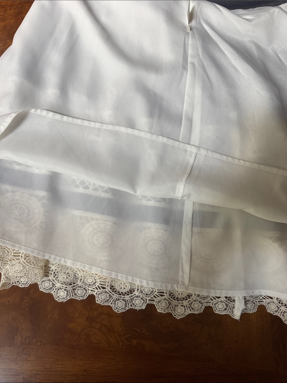 NWOT Ann Taylor 100% Cotton Gray Midi Skirt with Cream Lace Trim - Picture 10 of 11